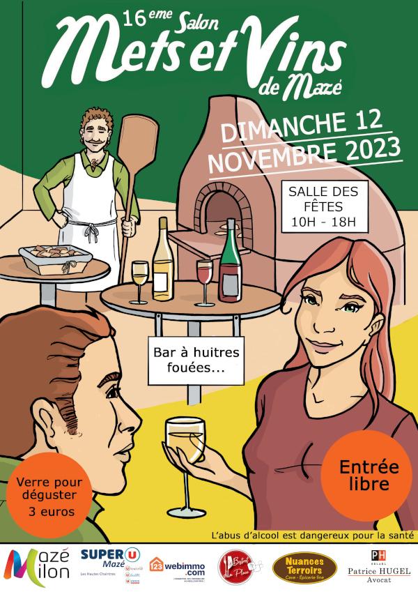 Affiche mets et vins 2023 couleur 6 logos 600x850